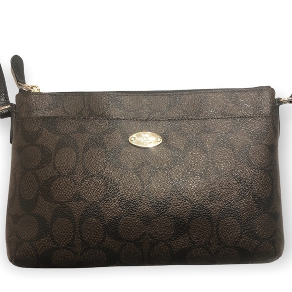 Coach signature black and brown signature east west pop pouch crossbody bag